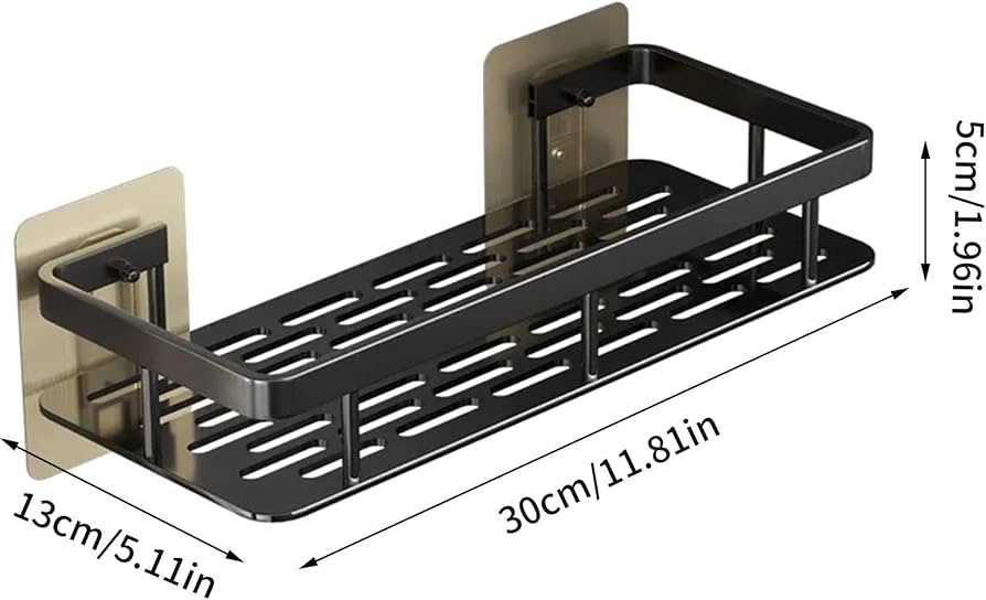 Étagère Murale Salle de Bain &amp; Cuisine Sans Perçage – Lot de 2 Organisateurs Adhésifs en Aluminium Noir